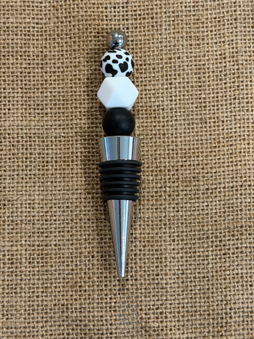 Decorative Black and White Beaded Wine Bottle Stopper